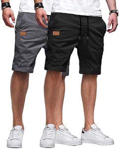 JMIERR Mens 2 Pack Casual Shorts, Black/Dark Grey, 2XL
