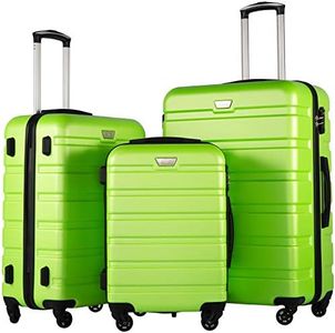 COOLIFE Suitcase Trolley Carry On Hand Cabin Luggage Hard Shell Travel Bag Lightweight with TSA Lock and 4 Spinner Wheels (Green, Set of 3)