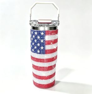 30oz Bling Rhinestone Tumbler with Top Handle and Lid, Glitter Water Bottle