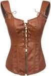 bslingerie® Womens Black Faux Leather Wetlook Bustier Corset (S, Brown)