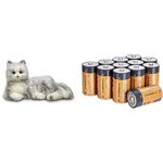 JOY FOR ALL Ageless Innovation Companion Pets | Silver Cat with White Mitts | Lifelike & Realistic | Comfort, Joy & Companionship & Amazon Basics C Cell Alkaline Batteries [Pack of 12]