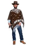 Smiffys Authentic Western Wandering Gunman Costume, Brown with Poncho, Vest with Faux Shirt and Neckscarf, Cowboys and Indians Fancy Dress, Adult Dress Up Costumes