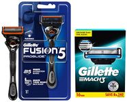 Gillette Mach3 Shaving 3-Bladed Cartridges, Pack of 16 & Gillette Fusion Proglide Razor for Men for Perfect Shave and Perfect Beard Shape