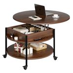 FABATO Round Lift Top Coffee Table with Wheels, Circle Center Table with Storage and Compartment, 26.77’’ Rolling Coffee Table for Living Room, 2 Tier Small Coffee Table Circle Dining Table, Espresso