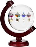 Lily's Home Round Galileo Thermometer, A Timeless Design That Measures Temperatures from 60ºF to 84ºF with a Beautiful Cherry Finished Wood Frame, 7 Multi-Colored Spheres (6 in x 8 in)