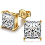 Gold Stud Earrings for Men Square Gold Diamond Earrings Women Square Studs Gold Fake Diamond Stud Earrings Women CZ Earrings Studs Moissanite Earrings Gold CZ Stud Earrings 5MM