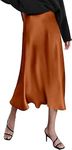 Zeagoo Satin Skirt for Women Silk Midi High Waisted Zipper Solid Skirts Party Dresses Elegant Dark Brown Medium