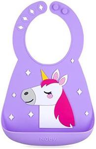 Nuby On The Go Silicone 3D Bib with Scoop to Catch Mess, Roll to Go, 6 M+, Unicorn