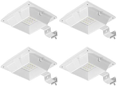 4 Pack White Solar Powered Gutter Lights Outdoor Decorative Waterproof 12 LEDs Yard Lamp for Lighting Fence, Railing, Outside Wall, Deck, Garden, Path, Backyard, Walkway, Patio, Holeless Installation