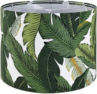 Tropical Lamp Shades - Natural Burlap Drum Lampshades with Greenery Leaf Print - 13" Top x 13" Bottom x 10" High - Ideal for Table & Floor Lamps - Hand Crafted - Farmhouse Decor - Assembly Required