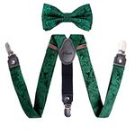 Alizeal Boys Adjustable Floral Paisley Pre-tied Bow Tie and Y Shape 3 Clips Braces Set, Dark green