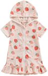 Licupiee Girls Hooded Zip Terry Coverups Swimsuit Kids Baby Girl Floral Print Short Sleeve Swim Cover-Up Swimwear (Strawberry, 12-24 Months)