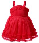 SELVEL Girl’s Net Dress Girls Solid Knee Length Fit & Flare Square Neck Special Occasion Party Frock (SS-NT-5FLR-SL01) (2-3 Years, Red)