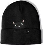 Womens Cat Beanie Cute Cat Lover Gifts Animal Knitted Hats for Women Girls (Black)