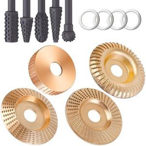 Upgraded 4PCS Angle Grinder Wood Carving Disc Set＋5PCS Rotary Burr Rasp Set Angle Grinder Wood Carving disc for 4" or 4 1/2"Angle Grinder, Wood Carving disc Wood Shaping Wheel Grinding disc