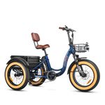 ADDMOTOR Triketan Electric Trike for Adults, 85MI Long Range, 450 lbs, M330 II 20" Fat Tire UL2849 Electric Tricycle, 750W 48V 20Ah 3 Wheel Electric Bikes for Seniors with Rear Speed Differential Blue