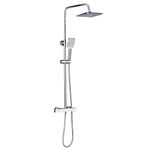 Solepearl Thermostat Shower System, Square Thermostatic 38 °C Shower Mixer Set with Rainfall Shower Head, Handheld Shower, Riser Rail, Adjustable Height Anti Scald Chrome Shower Set