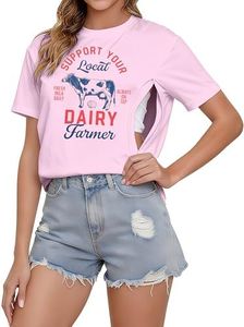 UNIQUEONE Comfort Breastfeeding Shirts for Women Zip Nursing Tops Casual Distressed Acid Washed Maternity Tees B-Pink