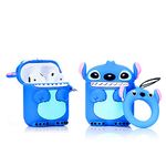 LEWOTE Airpods Silicone Case Funny Cover Compatible for Apple Airpods 1&2[Cartoon Series] (Stitch Blue)