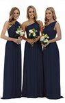 Lecureler Long One Shoulder Prom Bridesmaid Dress Navy Blue Size 12