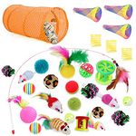 30 Pcs Cat Toys Set Kitten Interactive Cat Toys for Indoor Cats Assortments 2 Way Hole Cat Tunnel, Feather Wand Fun Chew Sticks, Crinkle Cat Toys for Indoor & Outdoor Playing jouet Pour Chat (Orange)