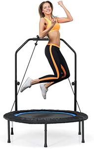 COSTWAY 40" Mini Trampoline, Foldable Fitness Bouncer with 4-Level Adjustable Foam Handle & 2 Resistance Bands, Indoor Outdoor Exercise Rebounder Workout for Kids & Adults (Blue + Black)