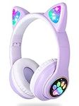 LAIBUY Kids Headphones, Cat Ear LED Light Up Foldable Bluetooth Headphone for Kids,2 in 1 Wired/Wireless Mode HD Stereo Sound for PC/Phone/Study/Travel