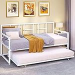 YITAHOME Twin Daybed with Pull Out Trundle/Steel Slat Support/Space Saving Adjustable Height Trundle Bed and Multi-Functional Furniture for Living Room and Guest Room, White