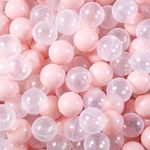 GUESVOT Pink Ball Pit Balls - Crush Proof Plastic Balls for Ball Pit Pack of 100pcs Set for Toddlers Ball Pool Playtent Tunnels with Reusable Storage Bag - 2.16 Inch(Pear Pink+Transparent)