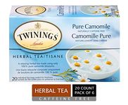 Twinings Pure Camomile Herbal Individually Wrapped Tea Bags | Naturally Caffeine-Free | Made with 100% Pure Camomile Blossoms | 20 Count (Pack of 6) | Enjoy Hot or Iced