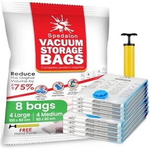 Vacuum Storage Bags - Pack of 8 (4 Large + 4 Medium) ReUsable space savers with free Hand Pump for travel packing - Best Seal Bags for Clothes, Comforters, Pillows, Curtains, Blankets