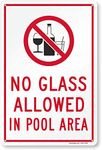 SmartSign Plastic Sign, Legend"No Glass Allowed in Pool" with Graphic, 15" High X 10" Wide, Black/Red on White