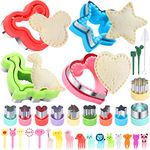 BakingWorld Sandwich Cutter and Sealer Set,14 Pcs Uncrustables Maker Bread Cutters DIY Cookie Cutters Fruit Vegetable Cutter Shapes for Kids Boys & Girls Bento Lunch Box with 16 pcs Animal Food Picks