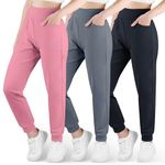 BIG ELEPHANT 3 Pack Girls Joggers with Pockets, High Waisted Kids Athletic Pants for Yoga Running