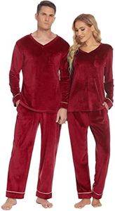 Ekouaer Couples Matching Pajamas Sets Velvet PJs Set for Men and Women Velour Long Sleeve Sleepwear S-XXL Wine Red