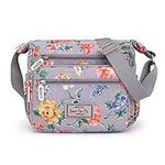 Womens Multi-Pocket Casual Crossbody Handbags Waterproof Flowral Printed Shoulder Nylon Bags Travel Messenger Bags (Floral-Purple)