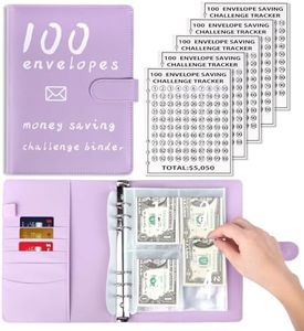 AIERSA 100 Envelopes Money Saving Challenge Binder Kit, Fun Budget Binder Book Organizer with Cash Envelopes for 100 Day Cash Stuffing, Budgeting, Money Saving Box Replacement, 1 Set Purple