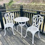 KAI LI Patio Bistro Sets 3 Piece cast Aluminum Patio Furniture Outdoor Garden Metal Rust Proof Tables and Chairs White bisrto Set (Big Tulip-White)