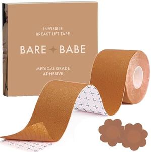 Bare Babe Boob Tape, Boobtape for Breast Lift | Includes Nipple Covers | Body Tape for Push up & Shape (Caramel, Regular 2in)