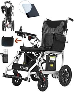 40 Miles Travel Range Lightweight Electric Wheelchair with Two 10Ah Batteries, Foldable & Portable Motorized Wheelchair with Cup Holder, Bag, Extra Air Fiber Cushion for Power Wheelchair, Silver