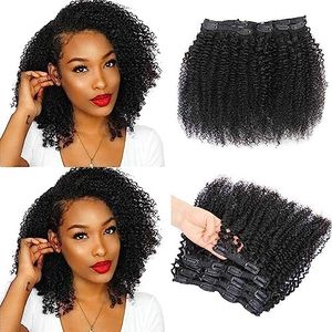 18 Inch Kinky Curly Clip In Hair Extensions for Black Women, Urbeauty Curly Hair Extensions Clip in Human Hair, Kinky Curly Hair Clip Ins for Women Short Curly African American Remy Clip ins