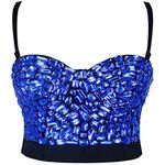 Charmian Women's Colorful Rhinestone Push Up Bra Clubwear Party Bustier Crop Top, Blue, X-Large