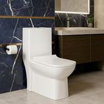 KrissKross Premium Rimless Floor Mounted One Piece Water Closet Ceramic Western Toilet/Commode With Soft Close Seat Cover For Lavatory, Toilets S-Trap Outlet Is From Floor (White)