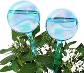 NiHome Gazing Ball Aqua Spike Self-Watering Bulb 2-Pack 10" Iridescent Pearl Hand-Blown Glass Globe Pot Plant Waterer for Home Indoor Outdoor Garden Patio Hanging Flower (Blue Iridescent Gradient)