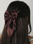 Arendelle Satin Long Tail Bow in Brown | Bow Hairpin clip for Women and Girls | Anti-Hair Breakage Hairclips [ABW011]