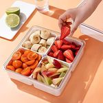 Divided Veggie Tray with Lid Stackable Vegetable Storage Square Appetizer Relish Serving Platter with 4 Compartment Snack Containers for Food Fruit Small Refrigerator Organizer Bins Produce Saver