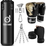 Odoland 6-in-1 Punching Bag UNFILLED Set for Men and Women, 4FT Kick Boxing Heavy Bag with 12OZ Boxing Punching Gloves and Hand Wraps, Punching Bag Hanging Chains and Hanging System