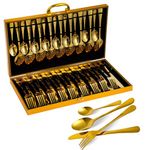 Emily Essentials 36-Piece Gold Cutlery Set | Elegant Gold Plated Stainless Steel Cutlery Set, Gold Cutlery Set for 9 People, Includes, Forks, Knives, Spoons, Ideal for Entertaining