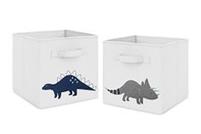 Navy Blue and Grey Modern Dino Foldable Fabric Storage Cube Bins Boxes Organizer Toys Kids Baby Childrens for Mod Dinosaur Collection by Sweet Jojo Designs - Set of 2