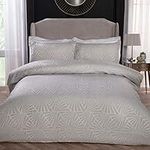 Sleepdown Super Soft Geometric Luxury Lurex Jacquard Ivory Deco Easy Care Cosy Duvet Cover Quilt Bedding Set with Pillowcases-King (220cm x 230cm), Polyester